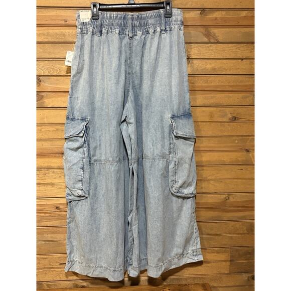 Free People Out Of Office Women’s Wide Leg Cargo Jeans Size M Comfort Boho - Picture 8 of 15